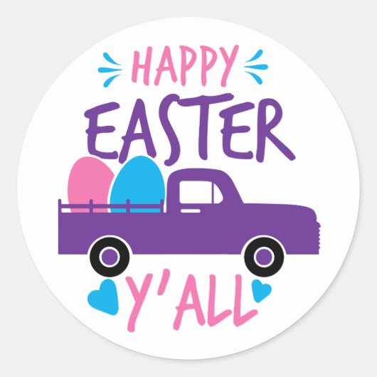 Gelukkige Pasen Y'all moderne Ei Truck Ronde Sticker (Voorkant)