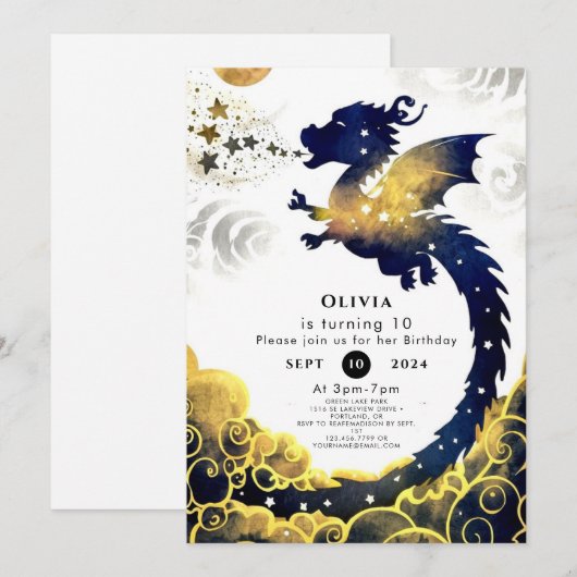 Gelukkige Pastel Dragon Verjaardag Kaart (Voorkant / Achterkant)