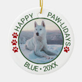 Gelukkige Paw-Vakanties Aangepaste Pet Fotonaam Keramisch Ornament (Voorkant)