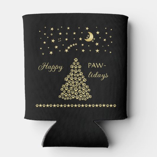 Gelukkige Pawholidays, Gouden glanzende Paw Kerstb Blikjeskoeler (Achterkant)