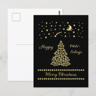Gelukkige Pawholidays, Gouden glanzende Paw Kerstb Briefkaart