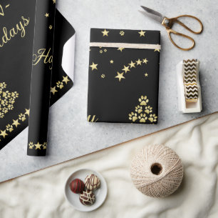 Gelukkige Pawholidays, Gouden glanzende Paw Kerstb Cadeaupapier