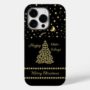 Gelukkige Pawholidays, Gouden glanzende Paw Kerstb Case-Mate iPhone 14 Pro Hoesje