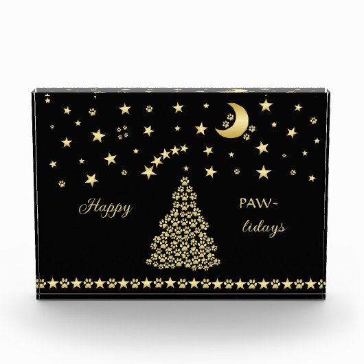 Gelukkige Pawholidays, Gouden glanzende Paw Kerstb Fotoblokken (Voorkant)