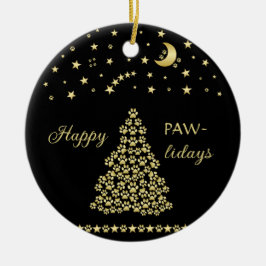 Gelukkige Pawholidays, Gouden glanzende Paw Kerstb Keramisch Ornament