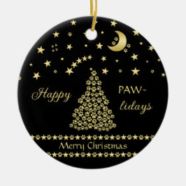 Gelukkige Pawholidays, Gouden glanzende Paw Kerstb Keramisch Ornament