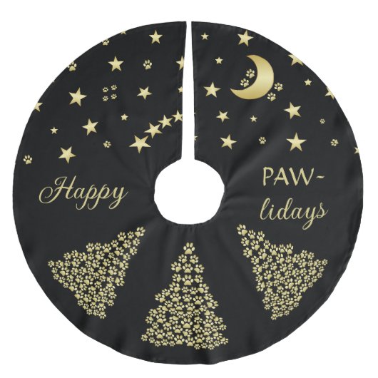 Gelukkige Pawholidays, Gouden glanzende Paw Kerstb Kerstboom Rok (Voorkant)