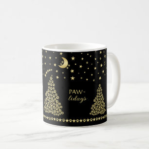 Gelukkige Pawholidays, Gouden glanzende Paw Kerstb Koffiemok
