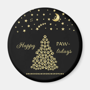 Gelukkige Pawholidays, Gouden glanzende Paw Kerstb Magneet