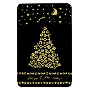 Gelukkige Pawholidays, Gouden glanzende Paw Kerstb Magneet