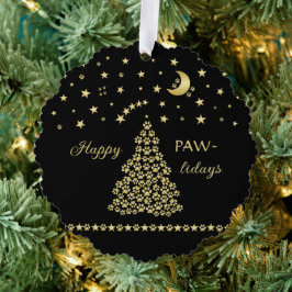 Gelukkige Pawholidays, Gouden glanzende Paw Kerstb Ornament Kaart