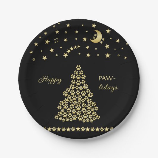 Gelukkige Pawholidays, Gouden glanzende Paw Kerstb Papieren Bordje (Voorkant)