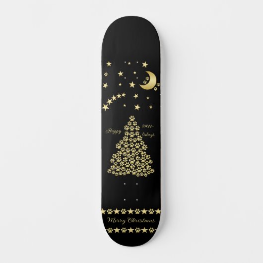 Gelukkige Pawholidays, Gouden glanzende Paw Kerstb Persoonlijk Skateboard (Voorkant)