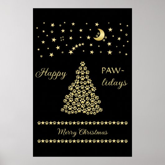 Gelukkige Pawholidays, Gouden glanzende Paw Kerstb Poster (Voorkant)