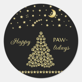 Gelukkige Pawholidays, Gouden glanzende Paw Kerstb Ronde Sticker