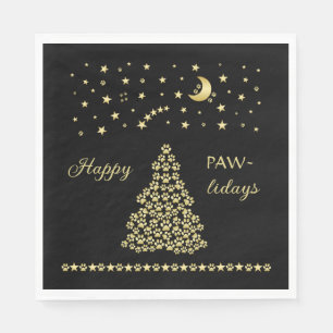 Gelukkige Pawholidays, Gouden glanzende Paw Kerstb Servet