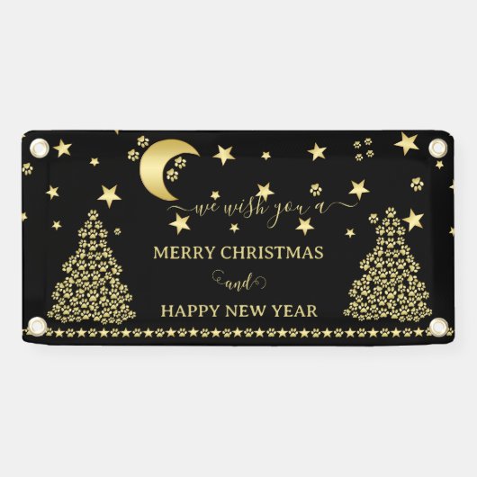 Gelukkige Pawholidays, Gouden glanzende Paw Kerstb Spandoek (Horizontaal)