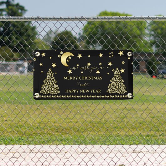 Gelukkige Pawholidays, Gouden glanzende Paw Kerstb Spandoek (Insitu)