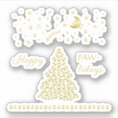 Gelukkige Pawholidays, Gouden glanzende Paw Kerstb Sticker (Voorkant)