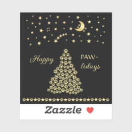 Gelukkige Pawholidays, Gouden glanzende Paw Kerstb Sticker