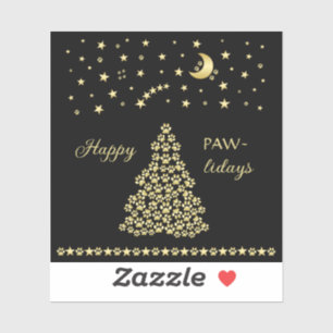 Gelukkige Pawholidays, Gouden glanzende Paw Kerstb Sticker