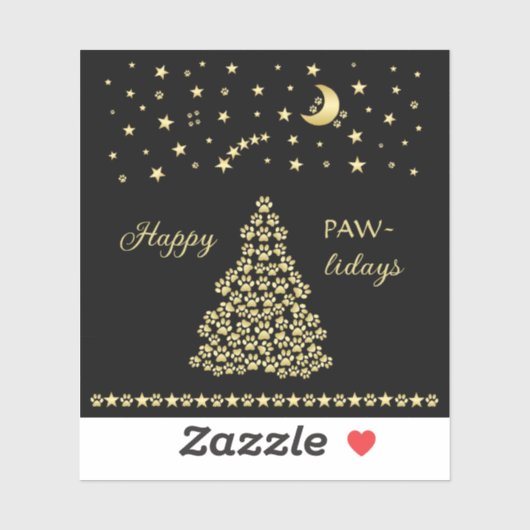Gelukkige Pawholidays, Gouden glanzende Paw Kerstb Sticker (Vel)