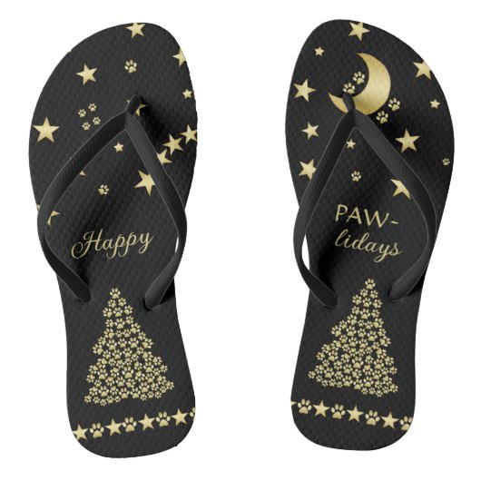Gelukkige Pawholidays, Gouden glanzende Paw Kerstb Teenslippers (Voetbed)