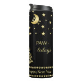 Gelukkige Pawholidays, Gouden glanzende Paw Kerstb Thermosbeker (Geroteerd rechts)