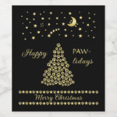 Gelukkige Pawholidays, Gouden glanzende Paw Kerstb Wijn Etiket (Enkel label)