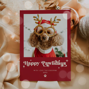 Gelukkige Pawholidays Hond Foto Grappige Kerstmis Feestdagenkaart