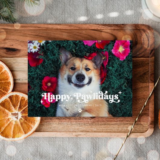 Gelukkige Pawholidays Hond Foto Grappige Kerstmis Feestdagenkaart