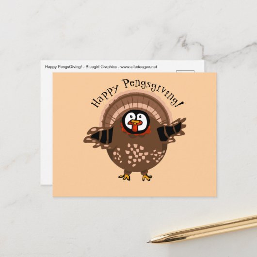 Gelukkige PengsGiving Kalkoen Feestdagenkaart (Voorkant / Achterkant in situ)