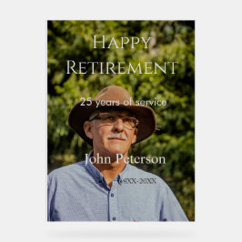 Gelukkige pensioenfoto naam jaar van dienst acryl bord