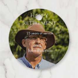 Gelukkige pensioenfoto naam jaar van dienst bedankjes labels