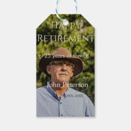 Gelukkige pensioenfoto naam jaar van dienst cadeaulabel