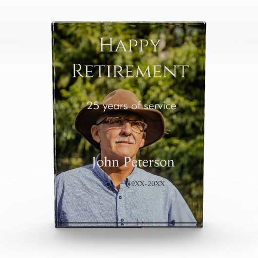 Gelukkige pensioenfoto naam jaar van dienst fotoblokken (Voorkant)