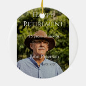 Gelukkige pensioenfoto naam jaar van dienst keramisch ornament (Achterkant)