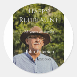 Gelukkige pensioenfoto naam jaar van dienst ronde sticker
