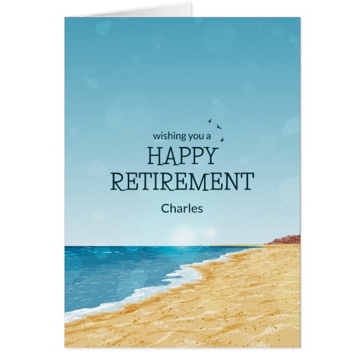 Gelukkige pensioenkaart met strand (Voorkant)