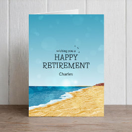 Gelukkige pensioenkaart met strand