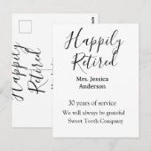 Gelukkige pensionering en naam jaren van dienst ge briefkaart (Voorkant / Achterkant)