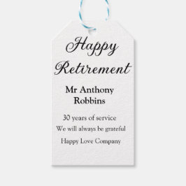 Gelukkige pensionering en naam jaren van dienst ge cadeaulabel