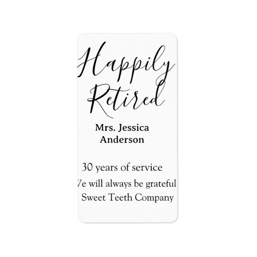 Gelukkige pensionering en naam jaren van dienst ge etiket (Voorkant)