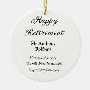 Gelukkige pensionering en naam jaren van dienst ge keramisch ornament