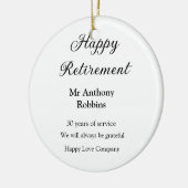 Gelukkige pensionering en naam jaren van dienst ge keramisch ornament (Links)
