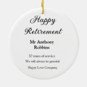 Gelukkige pensionering en naam jaren van dienst ge keramisch ornament (Achterkant)