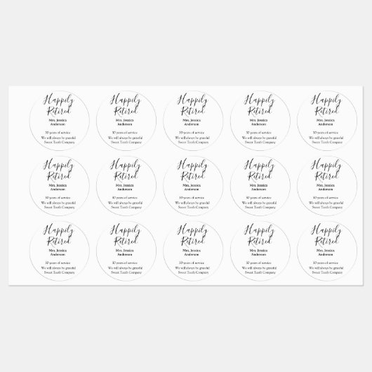 Gelukkige pensionering en naam jaren van dienst ge labels (Vel)