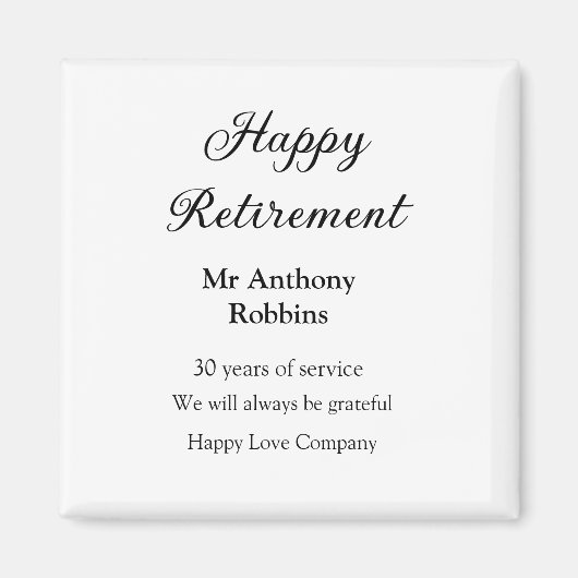 Gelukkige pensionering en naam jaren van dienst ge magneet (Voorkant)