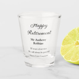 Gelukkige pensionering en naam jaren van dienst ge shot glas