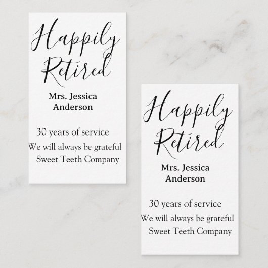 Gelukkige pensionering en naam jaren van dienst ge visitekaartje (Voorkant / Achterkant)